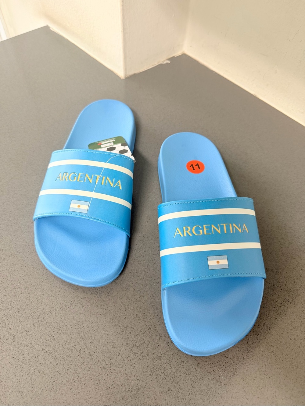 Argentina Slide Sandals - Light Blue White Stripe soccer fans size 11 new